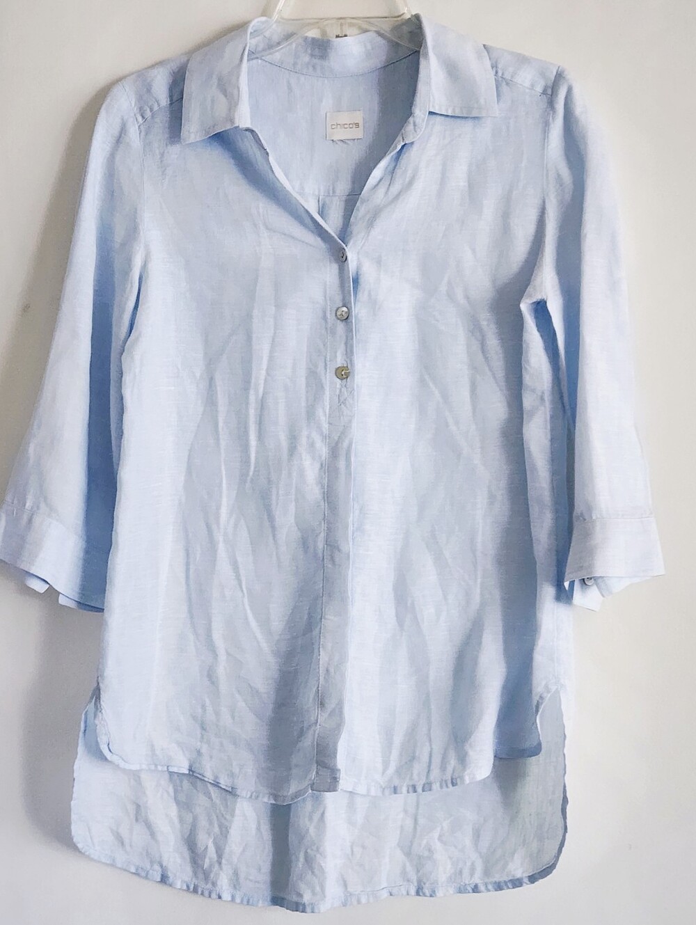 CHICOS| 100% Linen Button-Down Tunic | Light Blue | Medium - Picture 1 of 3